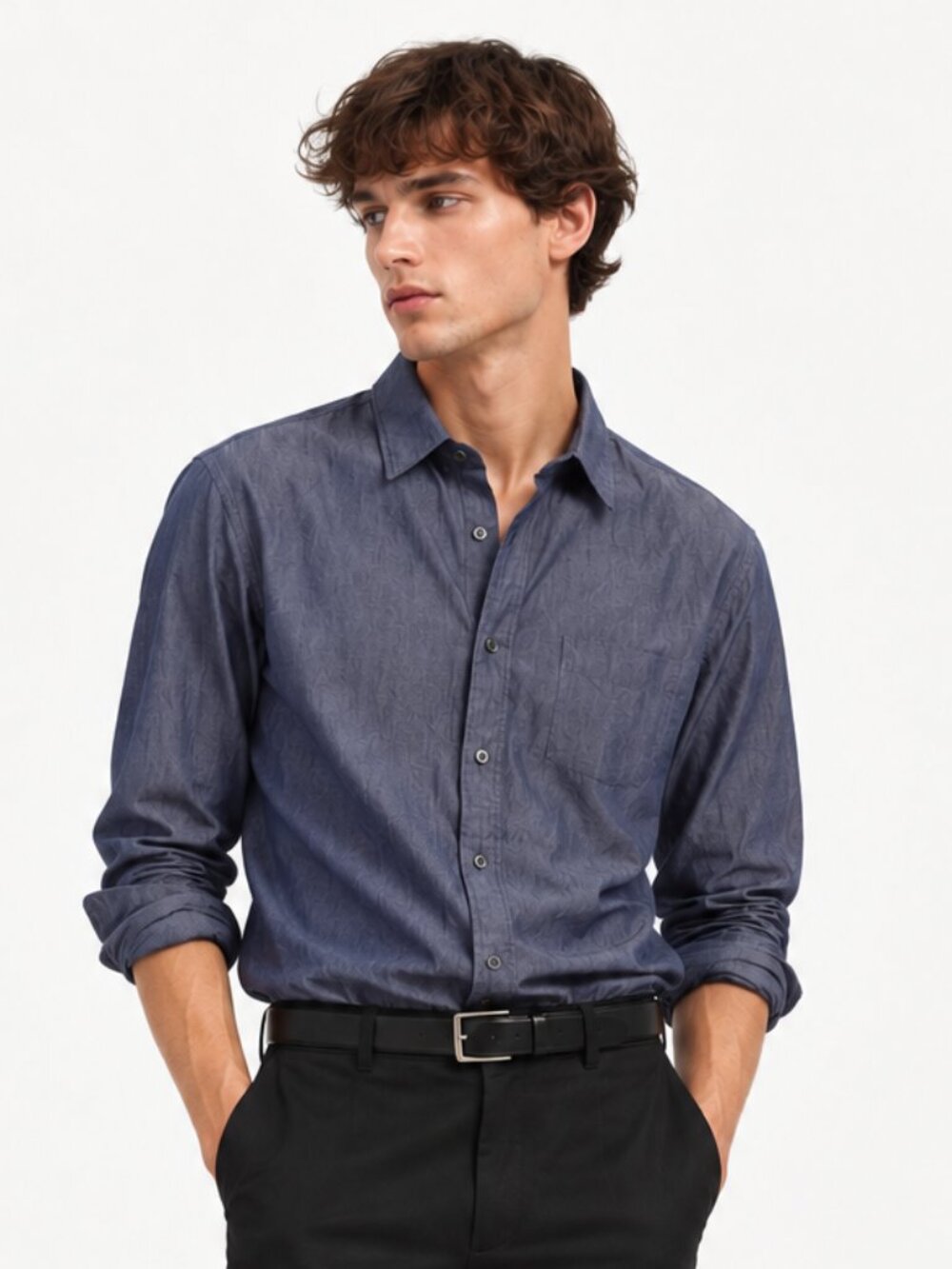 Theory Men's Blue Long Sleeve Button Down Casual Shirt Size L
